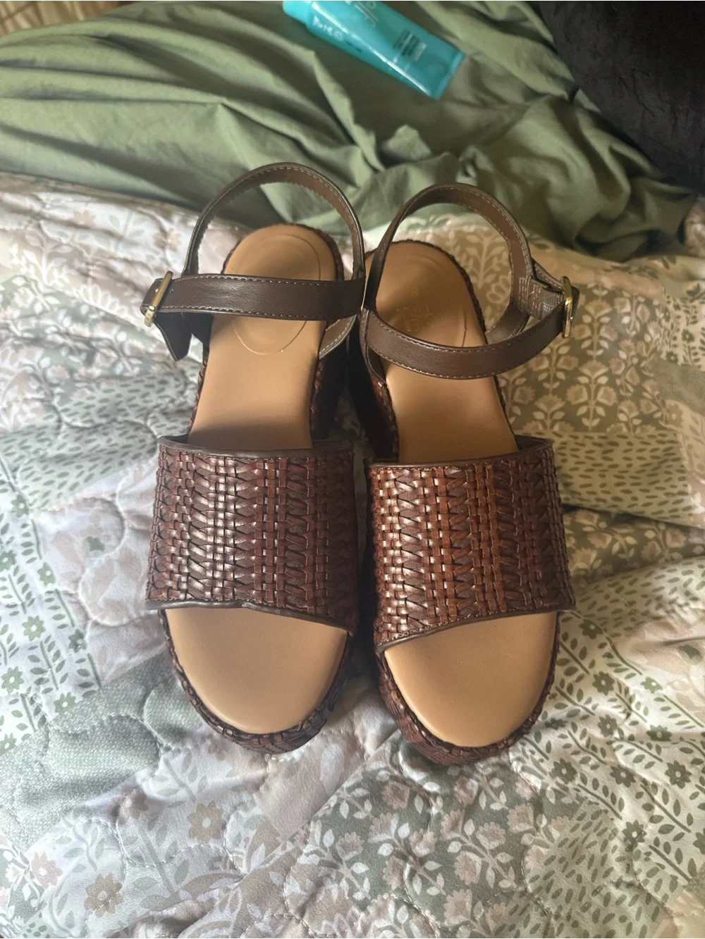 Time and Tru Brown Woven Platform Wedge Sandals